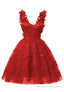 Red 3D Butterfly Lace Applique Tulle Homecoming Dress for Teens Sweetheart Mini Short Prom Dresses