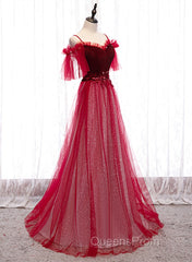 Red A-Line Floor Length Off Shoulder Long Evening Prom Dress, Red Long Evening Dress