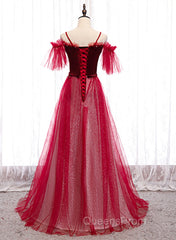 Red A-Line Floor Length Off Shoulder Long Evening Prom Dress, Red Long Evening Dress