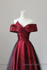 Red And Black Satin Party Dress Evening Prom Dress, A-Line Satin Evening Dress