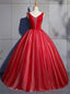Red Ball Gown Tulle V-neck Pearls Quinceanera Dress