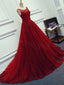 Red Beading Sparkly Unique Ball Gown Round Neck Classy Elegant Long Classy Prom Dress