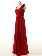 Red Chiffon Floor Length Pleats Bridesmaid Dress