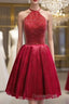 Red Halter Beaded Short Party Dress, Beaded And Sequined Party Dress, Homecoming Dress