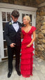 Red Lace Classy Prom Dress Sheath Long Classy Evening Party Dress
