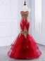Red Mermaid Tulle Appliques Sweetheart Long Prom Dresses