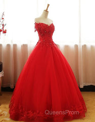 Red Off Shoulder Long Party Dress, A-Line Tulle Evening Dress Formal Gown