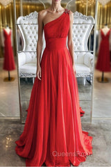Red one shoulder long Evening Prom Dress red evening Dress