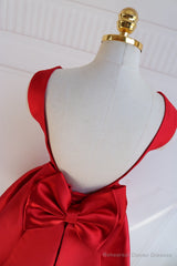 Red Satin Backless Short Party Dress, Red Homecoming Dresses