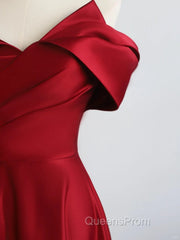 Red Satin Off Shoulder Sweetheart Long Party Dress, Red Satin Evening Prom Dress