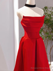 Red Satin Red Satin A-line Scoop Long Party Dress, Red Satin Prom Dress