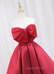 Red Satin Short Evening Prom Dress Party Dress, Lovely Red Knee Length Homecoming Dress