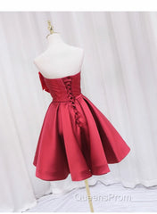 Red Satin Short Evening Prom Dress Party Dress, Lovely Red Knee Length Homecoming Dress