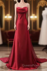 Red Soft Satin Long Party Dress Evening Dress, Red A-Line Formal Dress
