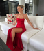 Vintage Satin Spaghetti Strap Ruched High Slit Classy Evening Gown