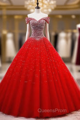 Red Sparkle Tulle Sweetheart Party Dress, Shiny Sweet 16 Dress