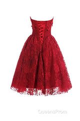 Red Sweetheart Knee Length Homecoming Dress Lace Cocktail Dress