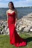 Red Sweetheart Lace-Up Long Mermaid Prom Dress with Appliques