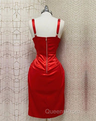Red Sweetheart Neckline Slit Homecoming Dress Midi Evening Prom Dress