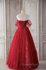 Red Sweetheart Tulle Long Beautiful Evening Prom Dress, Wine Red Party Dress Evening Gown