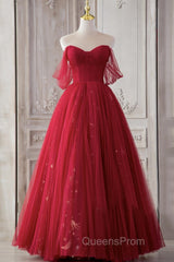 Red Sweetheart Tulle Long Beautiful Evening Prom Dress, Wine Red Party Dress Evening Gown