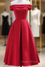 Red Tea Length Vintage Style Wedding Party Dress, Off Shoulder Formal Dress, Red Party Dress