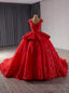 Red Tulle 3D Flower Ball Gown Prom Dress