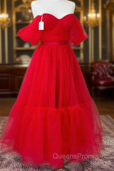Red Tulle Ankle Length Ruffle Dress