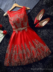 Red Tulle Sequins Bow Homecoming Dress