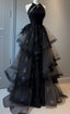 Retro Ball Gown Scoop Neckline Black Tulle Party Dress Classy Prom Dress Classy Evening Dress