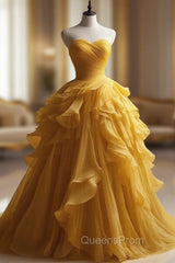 Retro Ball Gown Sweetheart Tulle Yellow Party Dress Evening Prom Dress Evening Dress