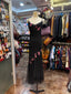 Retro Elegant Black Halter Neck Embroidered Chiffon Long Classy Prom Dress