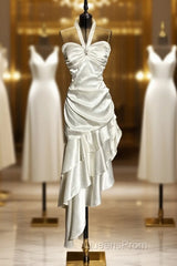 Retro Mermaid Halter Satin High Low Evening Dress Evening Prom Dress