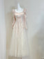 Retro Palace Nude Pink A-Line Long Lace Tulle Long Classy Prom Dress