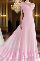 Retro Pink A-line Long Evening Prom Dress,Pink Bridesmaid Dress