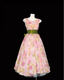 Retro Pink Floral Print A-Line Round Neck Bow Waist-Cinching Long Classy Prom Dress
