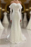 Ivory Mermaid Sequined Evening Prom Dress with Long Sleeves, Sparkly Long Party Dress