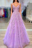 Romantic Beaded Long A-line Lace-embroidered Evening Prom Dress