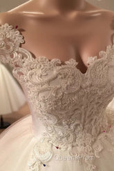 Romantic Lace Pearl Beaded Sweetheart Wedding Dress Ball Gowns