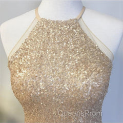 Rose Gold Sequins Halter Bridesmaid Dress Long Mermaid Gowns