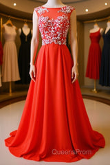 Round Neck Beaded Red Evening Prom Dress, Red Formal Dress, Red Evening Dress