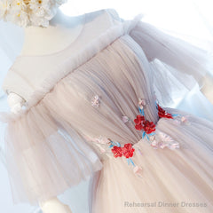 Round Neck Half Sleeves Short Pink Prom Dresses, Half Sleeves Short Pink Graduation Bridesmaid Dresses