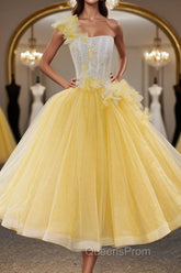 Round Neck Yellow Lace Tulle Evening Prom Dress, Yellow Lace Short Homecoming Dress, Yellow Formal Graduation Evening Dress