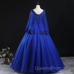 Royal Blue Ball Gown Lace Applique Quinceanera Dress, Tulle Floor Length Sweet 16 Dress
