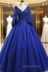 Royal Blue Ball Gown Lace Applique Quinceanera Dress, Tulle Floor Length Sweet 16 Dress