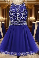 Royal Blue Homecoming Dress , Tulle Beaded Party Dress, Cute Party Dress