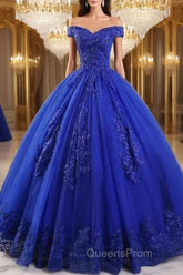 Royal Blue Lace Off the Shoulder Quinceanera Dress with Flowers