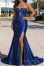 Royal Blue Mermaid Sweetheart Corset Long Prom Dress with Slit