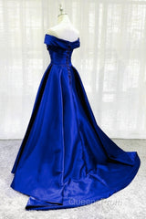 Royal Blue Satin A-Line Long Party Dress, Simple Long Evening Prom Dress Evening Dress
