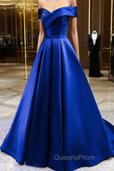 Royal Blue Satin A-Line Long Party Dress, Simple Long Evening Prom Dress Evening Dress